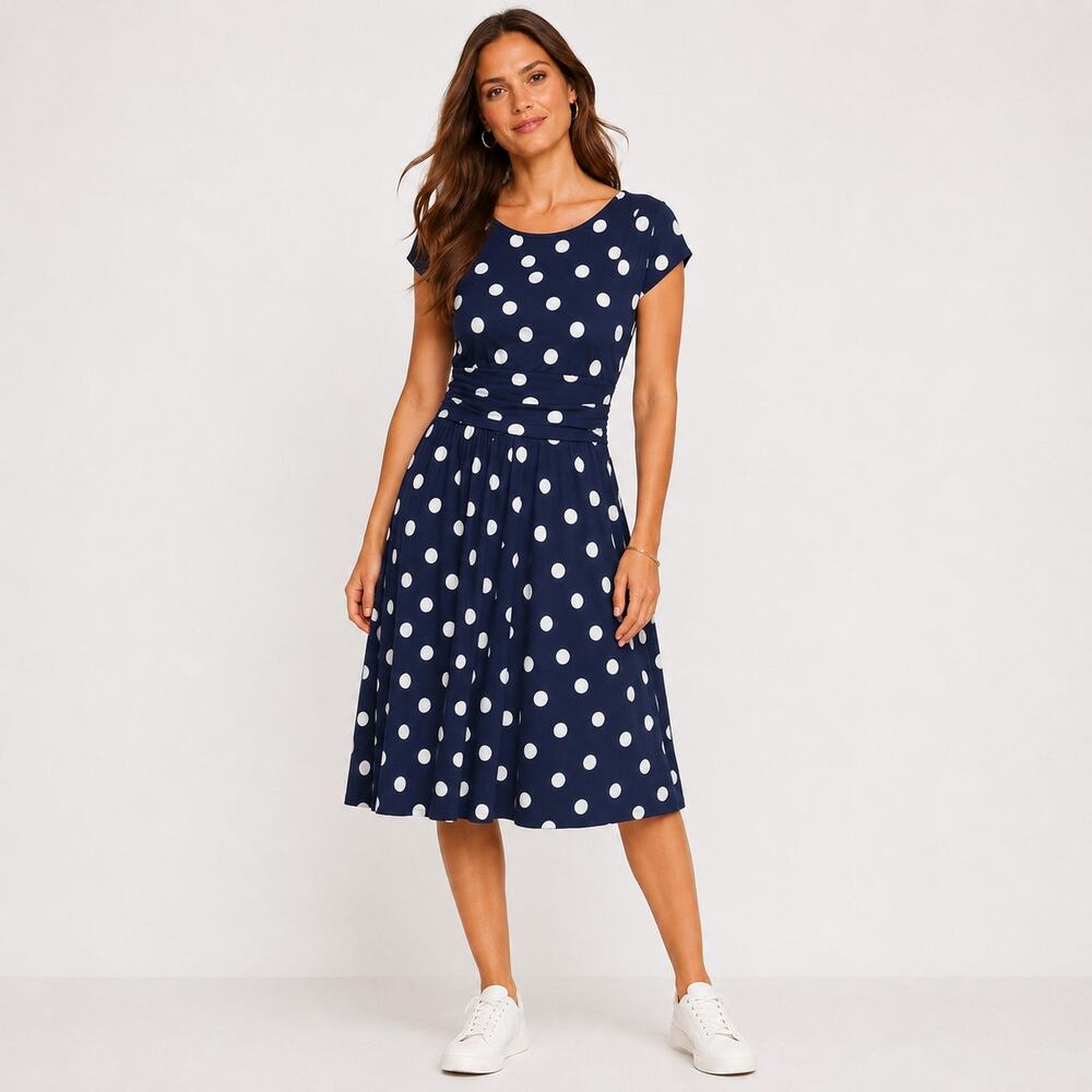 Boden SZ 6L Amelie Jersey Dress Navy White Polka Dot NWT J0326